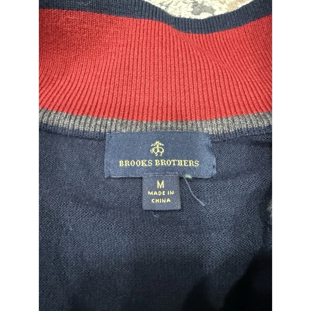 Brooks Brothers Wool Blend‎ 1/4 Zip Mock Neck Sweater Men's L Gray Stripes